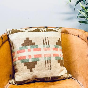 Vintage Wool Indian Blanket Pillow | Navajo Kilim Cushion | Decorative Pillow | Geometric Pastel Wool Throw Pillow | Native American 