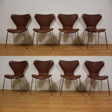 Brown Leather and Chrome Dining Chairs - Set of 8 
