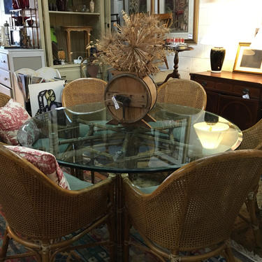 McGuire Bamboo and Rattan Glass Top Table and Chairs by TheMarketHouse
