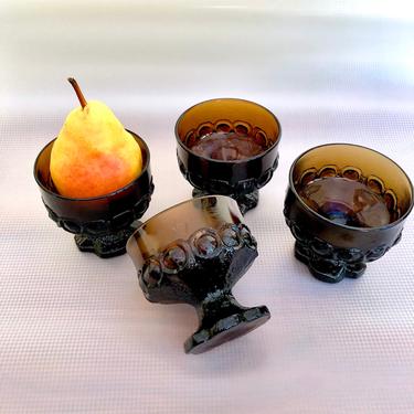 4 Vintage Franciscan Tiffin Madeira Sherbet or Pedestal Cups Glasses Compote, Mid Century Mod Modern Brutalist, Root Beer Smoke Brown 