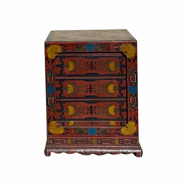 Chinese Distressed Brownish Red Dragon Graphic Trunk Box Chest ws1880E 