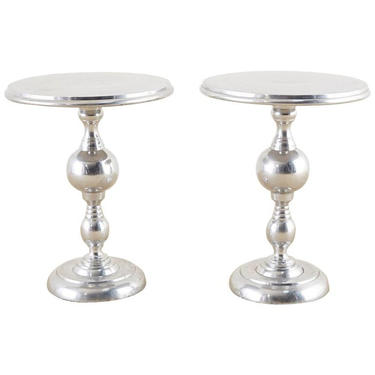 Pair of Polished Metal Round Pedestal Drink Tables by ErinLaneEstate