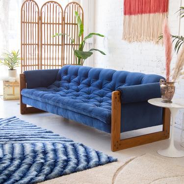 Blue Corduroy Teak Sofa