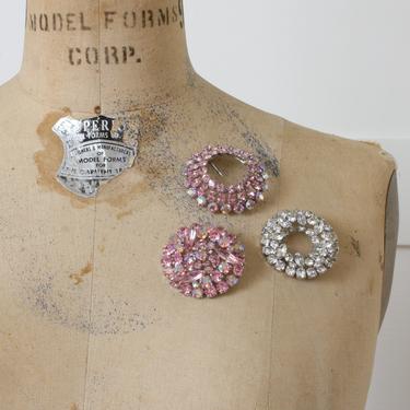 vintage brooch collection • high end 1960s signed 'Sherman' rhinestone pins • lot / set of 3 AB and pink stones 