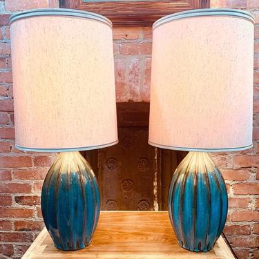 Pair of blue ceramic lamps