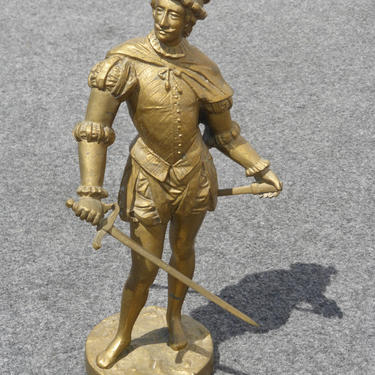 Vintage Brass Statue Figurine of Hernan Cortes Renaissance Spanish Soldier 