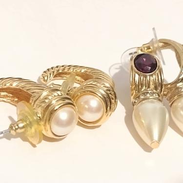 Vintage 1990s Monet Gold Tone Jeweled Costume Jewelry Earrings Cosmo Vamp Lot 