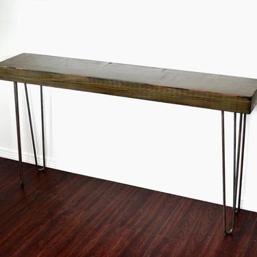 Console Table Salvaged Wood Reclaimed Industrial Factory Beam On Hairpin Legs Unique Patina 