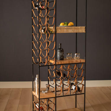 Mid-Century Modern Leather and Iron Wine Rack Room Divider by Arthur Umanoff 