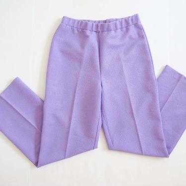 Vintage 80s Lavender Purple Pants S M - Pastel Polyester Pants - Elastic Waist High Waisted Pants - 80s Clothing- Kawaii 