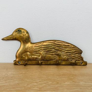 Wall Mounted Brass Duck with Ducklings Key Valet 