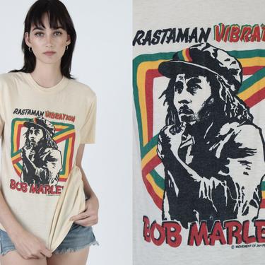 Vintage 70's Bob Marley Rastaman Vibration Reggae Rastafari Rasta Concert T Shirt 