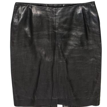 Yves Saint Laurent - Black Smooth Leather Pencil Skirt Sz 12
