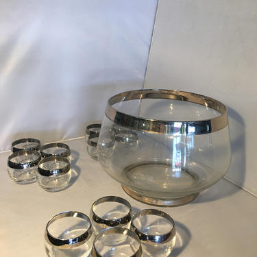Dorothy Thorpe Style Punch Bowl with 12 Roly Poly Glasses 