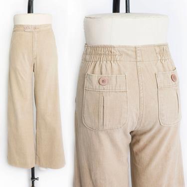1970s Bell Bottoms Light Brown Wide Leg High Waist Pants S 