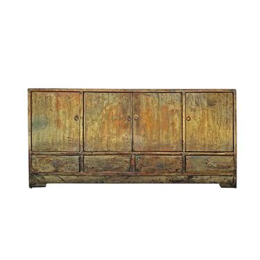 Chinese Distressed Olive Green 4 Doors Sideboard Table Cabinet cs6075E 