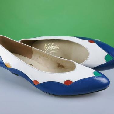 Vintage 80s kitten heels. Colorblock, 80s mod, New wave, Leather uppers. Never worn. By Johansen. Size 8.5. 