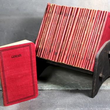 RARE! 1913 Antique Pocket Bible Set by the American Bible Society with Wooden Stand - 31 Books of the Bible - Old and New Testament 