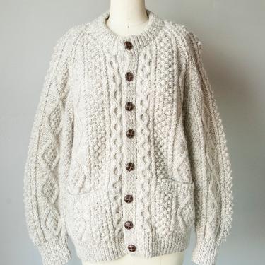 1980s Wool Cardigan Sweater Scottish Handknit M 