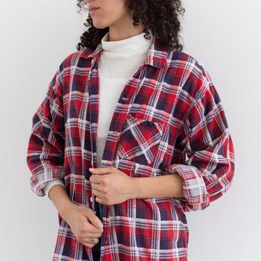 Vintage Red White Plaid Flannel Button up Brent Shirt | Unisex Made in USA | L | 