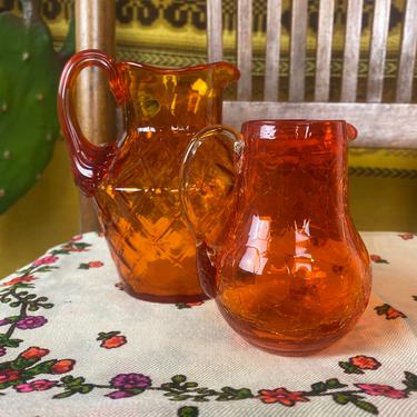 Set of 2 Vintage Amberina Tangerine Glass Mini Pitchers 