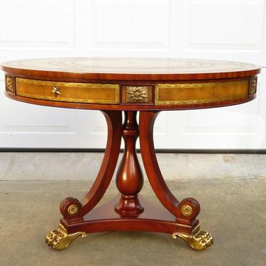 ROUND 40" MAITLAND SMITH LEATHER TOP MAHOGANY CENTER / LIBRARY TABLE Paw Feet