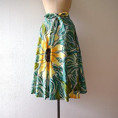 1950s skirt . vintage 50s sunflower skirt 