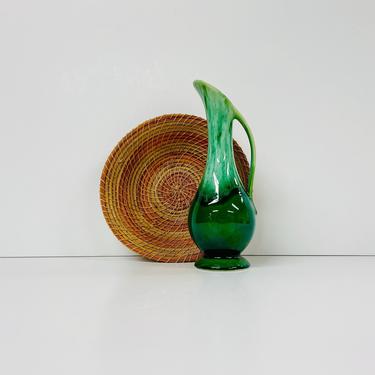 Vintage Drip Pottery Pitcher / Dalton USA / Green / Handle / Home Decor / Mid Century / FREE SHIPPING 