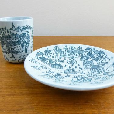Vintage Nymolle Art Faience Cup and Saucer | Paul Hoyrup | Danish Port Scene | Limited Edition 4006 