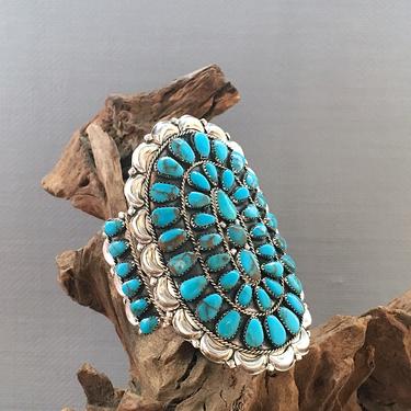 BEST Of The WEST Silver &amp; Turquoise Cuff | DLW Danny Wauneka Massive Navajo Petit Point Cluster Bracelet | Native American Southwest Jewelry 