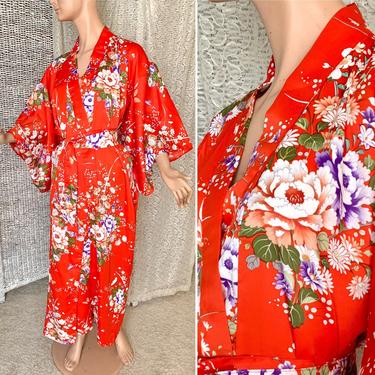 Vintage Caftan Kimono, Traditional Sleeves, Floral, Robe, Bold Print, Made in Japan 