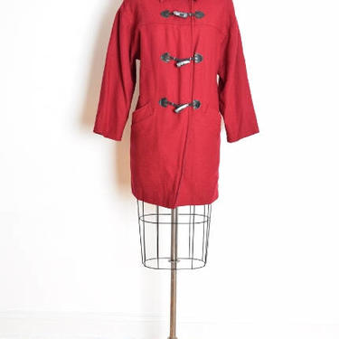 70s pendleton coat, vintage duffel coat, red wool coat, pendleton jacket, 70s clothing, toggle button coat, plaid trim coat, pendleton wool 