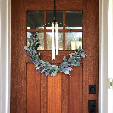 Lamb's ear and lavender gold hoop wreath, Spring hoop wreath, modern spring front door, gift for mom, Easter wreath, All year round wreath 