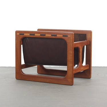 Danish MCM Magazine Rack in Teak and Leather by Salin Mobler by ABTModern