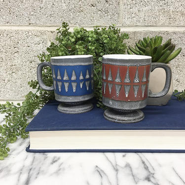 Vintage Mugs Retro 1960s Mid Century Modern + Japanese + Ceramic + Hand Painted + Set of 2 + Coffee Or Tea Cups + MCM Kitchen + Serving 