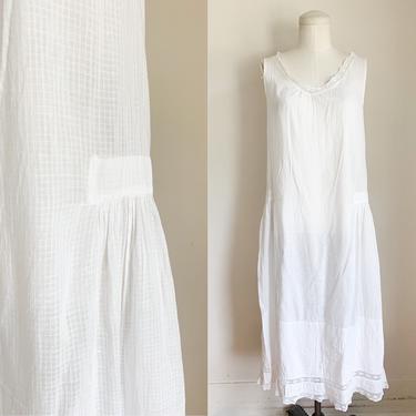 Vintage 1920s White Cotton Lawn Dress / Nightgown / Slip // S 