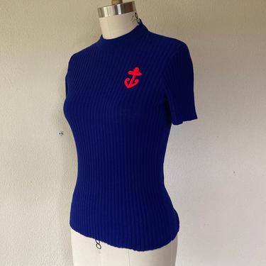 1970s Navy blue knit top with anchor 