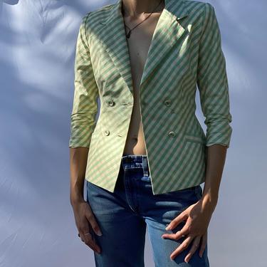 Valentino Oscar de la Renta Silk Jacket / Structural Blazer / Nineties Shoulder Pads Power Suit / Designer Blazer / Check Blazer 