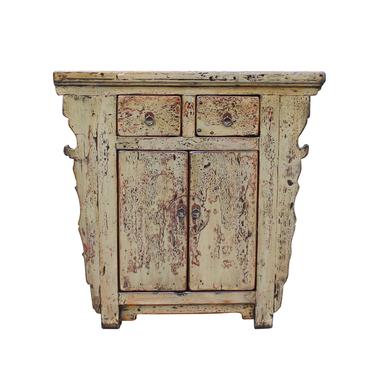 Distressed Light Mustard Green Lacquer Mid Size Credenza Table Cabinet cs5334S