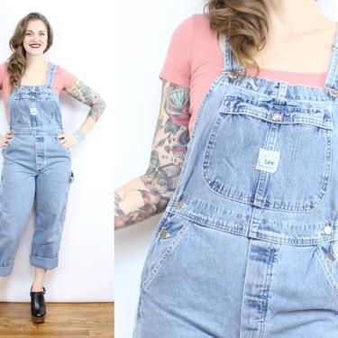 Vintage 90's Lee Light Blue Denim Overalls / 1990's Slim Fit Worn In Denim Overalls / Workwear / Jumpsuit / Women's Size Small Medium 
