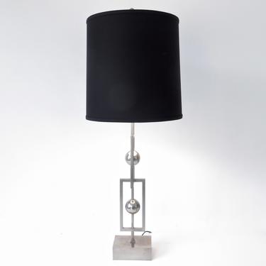 Monumental Sculptural French 1970s Matte and Polished Stainless Steel Table Lamp