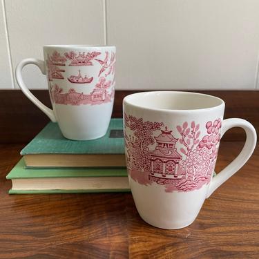 Set of 2- Vintage Churchill Willow Rosa Pink Red Coffee Mugs, Made in England 