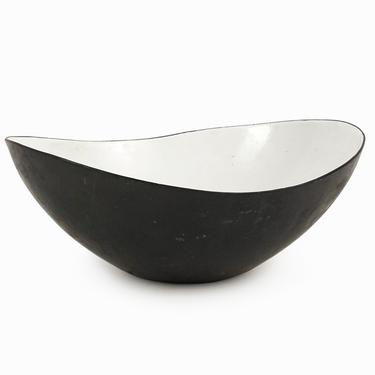 Danish Krenit Enameled Bowl Herbert Krenchel Black White Mid Century Modern 