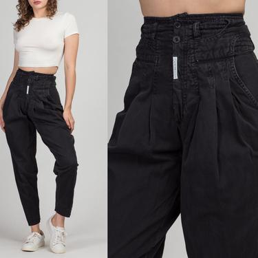 80s Z. Cavaricci Black High Waist Streetwear Jeans - Extra Small, 23&amp;quot; | Vintage Lightweight Cotton Denim High Rise Pleated Pants 