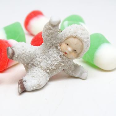 Vintag Snow Baby, Tiny Sliding Antique Snowbabies, Retro Christmas Decor 