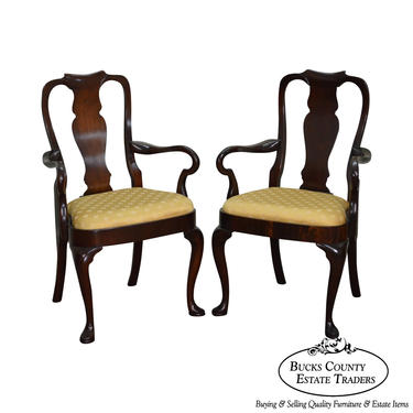 Hickory Chair Mahogany Pair of Queen Anne Georgian Style Arm Chairs 