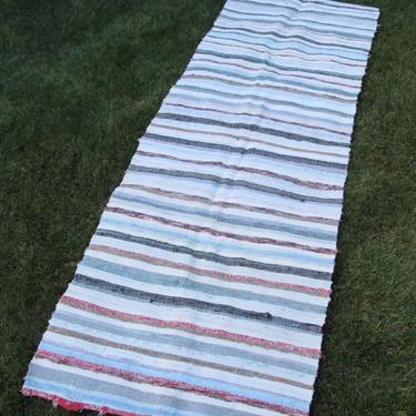 Runner Rug Hand Woven Farmhouse Rag Rug French Country Primitive Textile Rug Swedish Farmhouse Hungarian Mennonite Striped Gray Red Black 