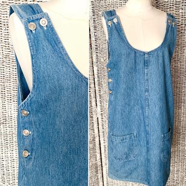 Short & Sweet Overalls Denim Mini Dress Deep Armholes Hipster Vintage Size S 