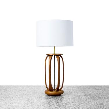 Mid Century Modern Walnut and Brass Table Lamp by Modeline 