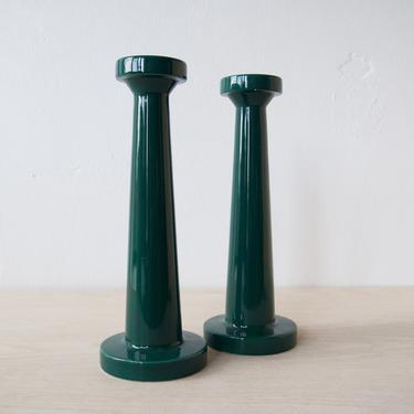 Tall Tapered Set of Green Candlesticks
